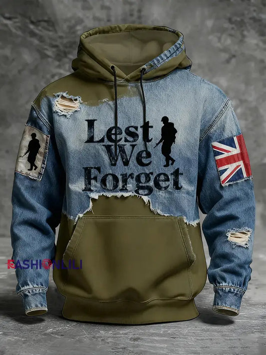 Men’s Remembrance Day Lest We Forget Hoodie with Pockets As picture / S