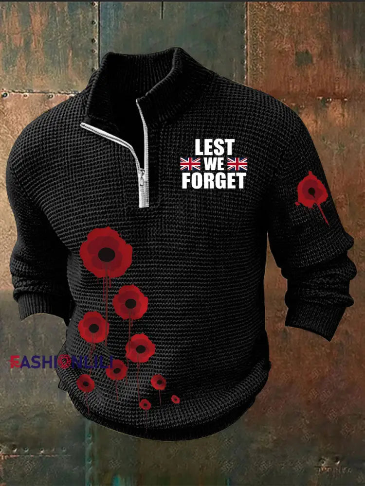 Men’s Remembrance Day Lest We Forget Imitation Sweater Black / S