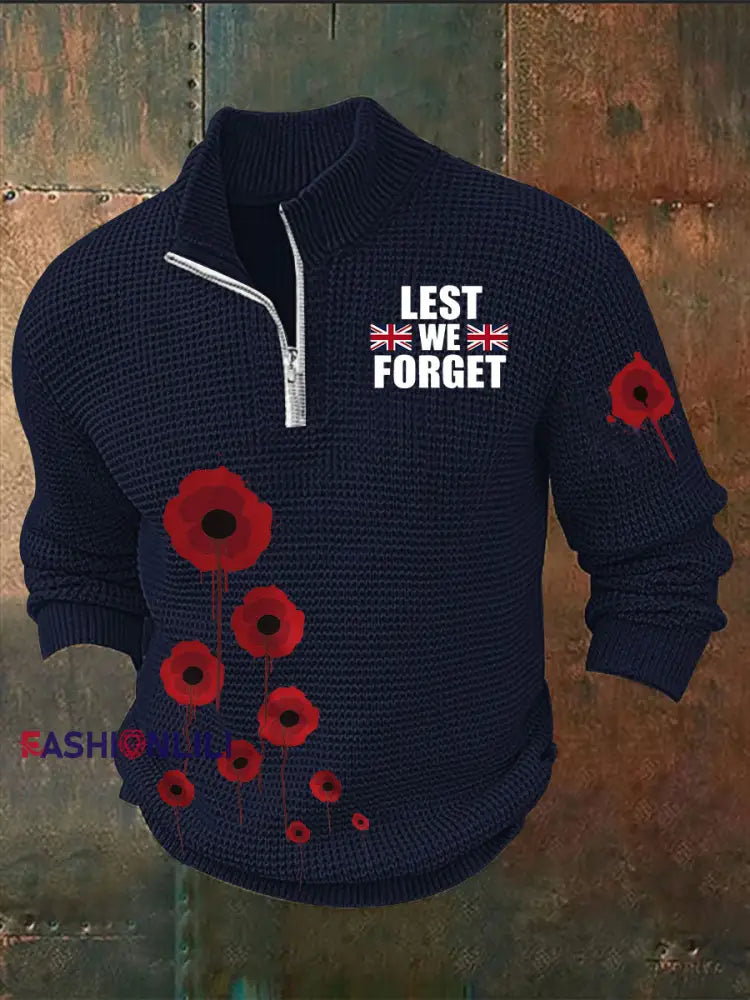 Men’s Remembrance Day Lest We Forget Imitation Sweater Navy Blue / S