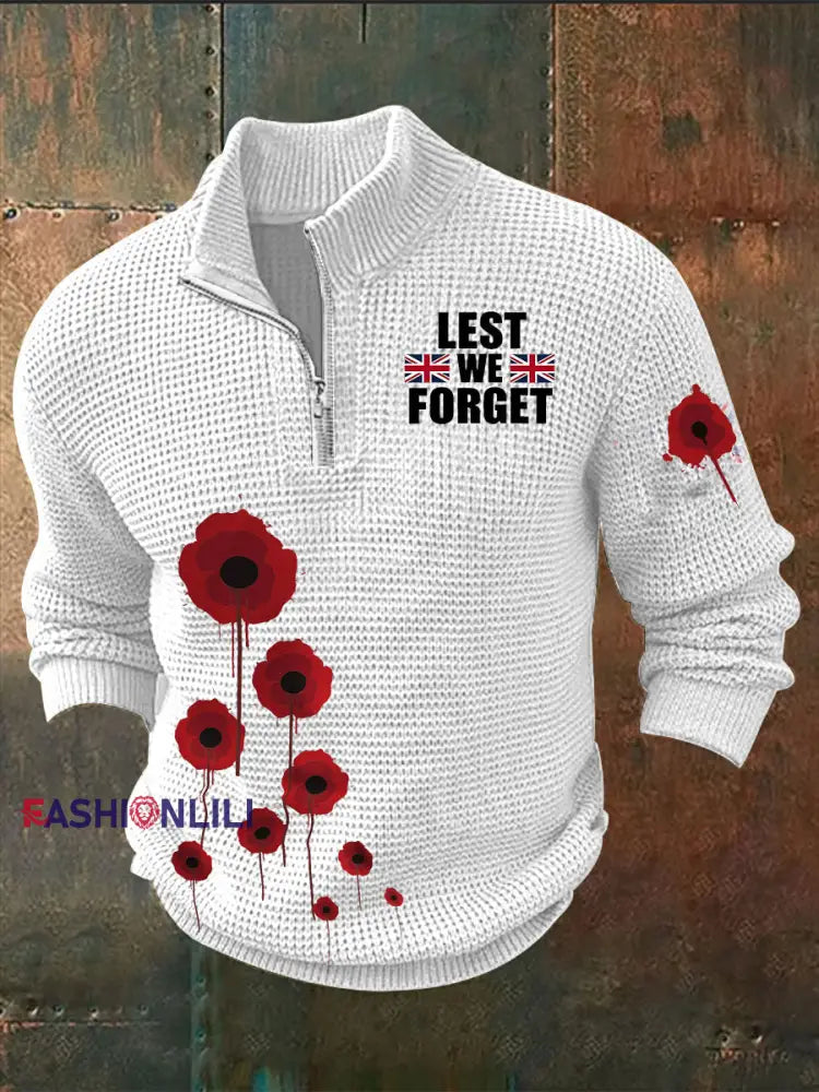 Men’s Remembrance Day Lest We Forget Imitation Sweater White / S