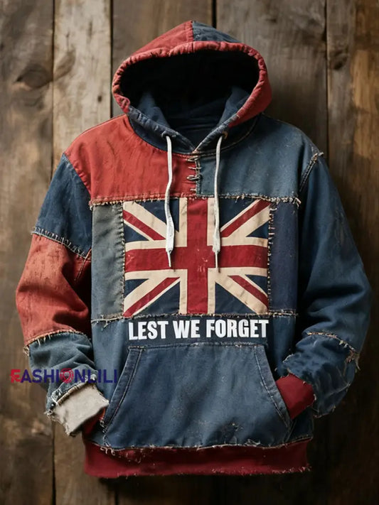 Men’s Remembrance Day Lest We Forget Oversized Drop-Shoulder Hoodie With Pockets As picture / S