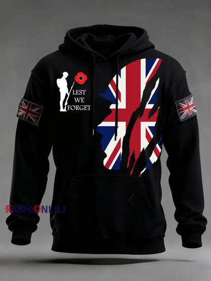 Men’s Remembrance Day Lest We Forget Oversized Drop-Shoulder Hoodie With Pockets Black / S