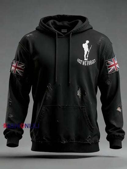 Men’s Remembrance Day Lest We Forget Oversized Drop-Shoulder Hoodie With Pockets Black / S
