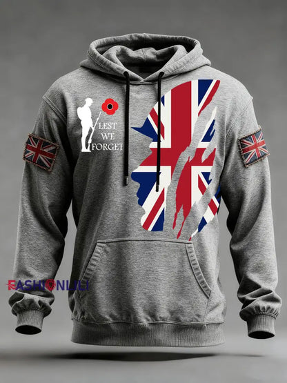 Men’s Remembrance Day Lest We Forget Oversized Drop-Shoulder Hoodie With Pockets Gray / S