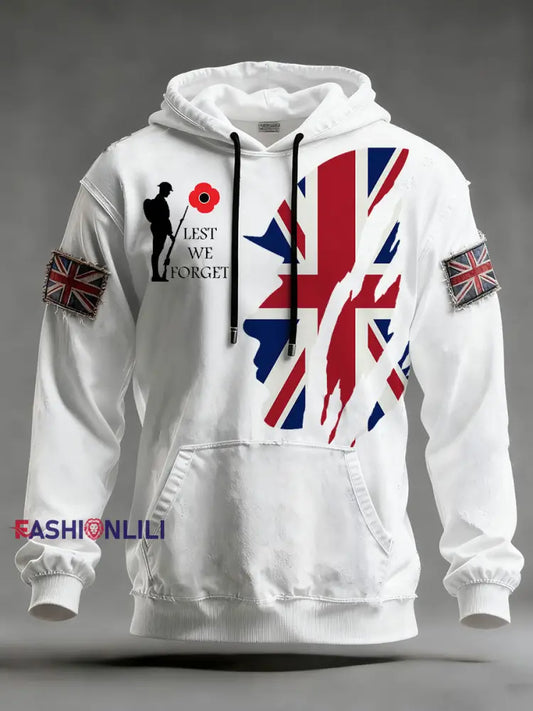 Men’s Remembrance Day Lest We Forget Oversized Drop-Shoulder Hoodie With Pockets White / S