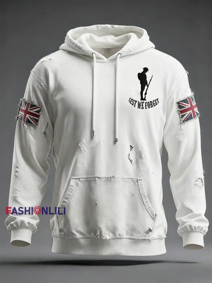 Men’s Remembrance Day Lest We Forget Oversized Drop-Shoulder Hoodie With Pockets White / S