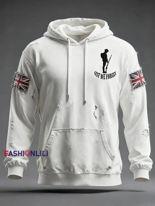 Men’s Remembrance Day Lest We Forget Oversized Drop-Shoulder Hoodie With Pockets White / S