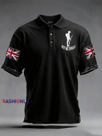 Men’s Remembrance Day Lest We Forget Polo Shirt Black / S