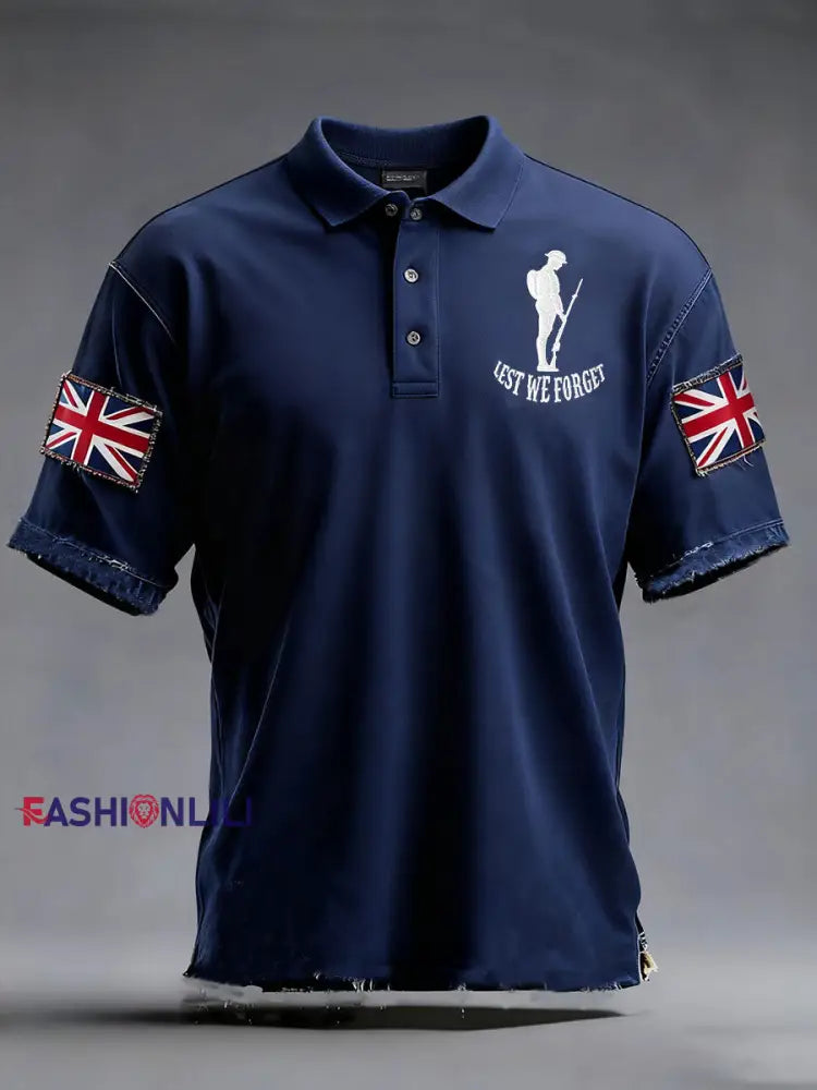Men’s Remembrance Day Lest We Forget Polo Shirt Navy Blue / S