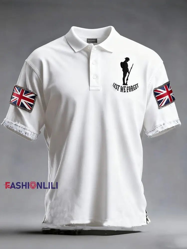 Men’s Remembrance Day Lest We Forget Polo Shirt White / S