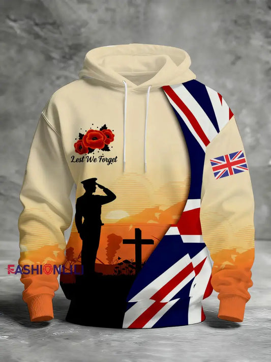 Men’s Remembrance Day Lest We Forget Printed Hoodie As picture / S