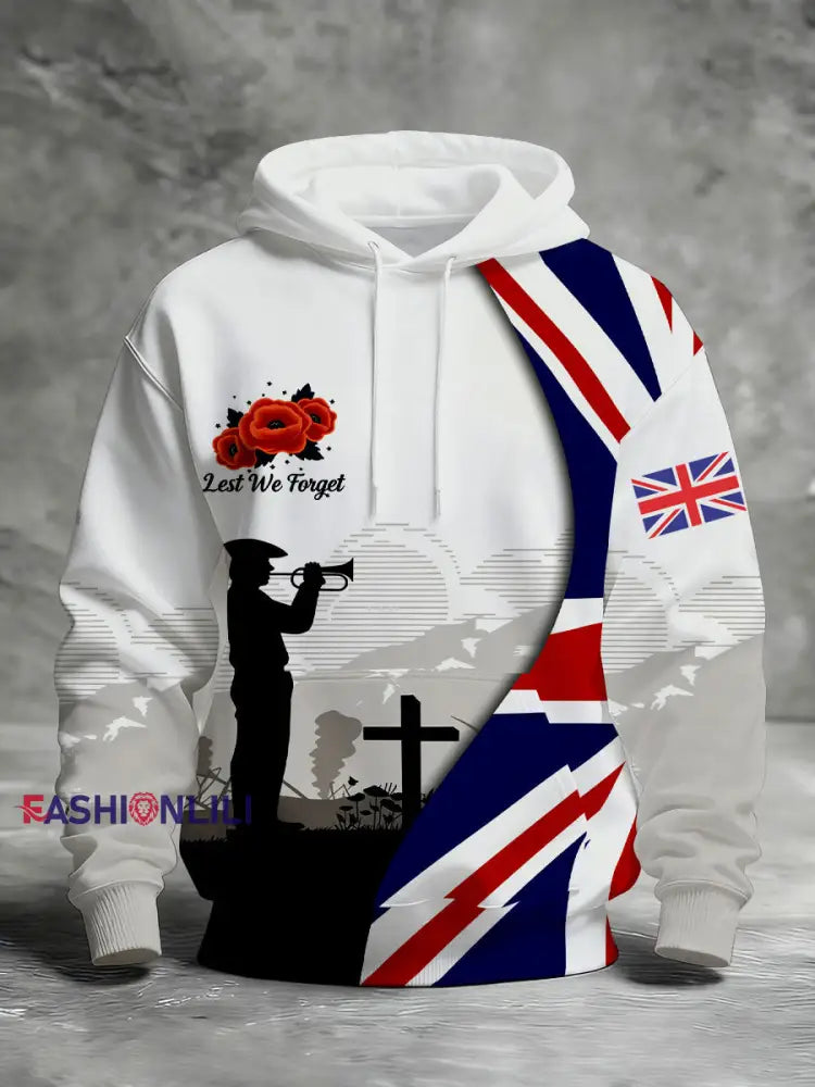 Men’s Remembrance Day Lest We Forget Printed Hoodie As picture / S
