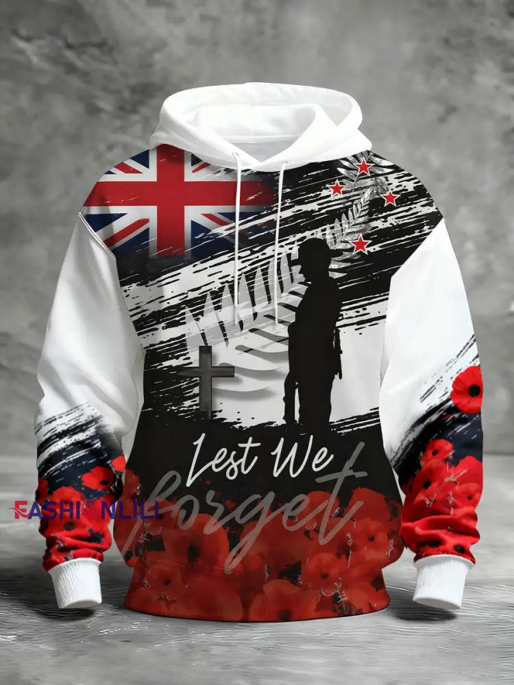 Men’s Remembrance Day Lest We Forget Printed Hoodie As picture / S