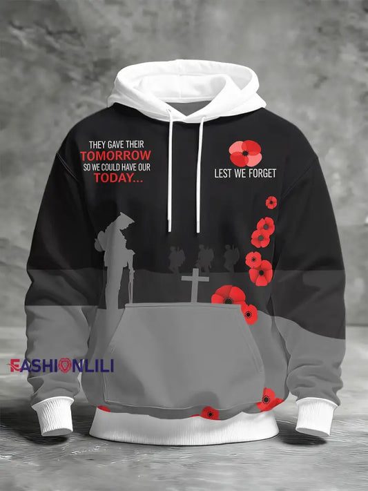 Men’s Remembrance Day Lest We Forget Printed Hoodie As picture / S