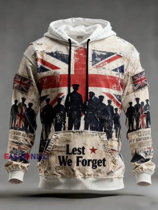 Men’s Remembrance Day Lest We Forget Printed Hoodie As picture / S
