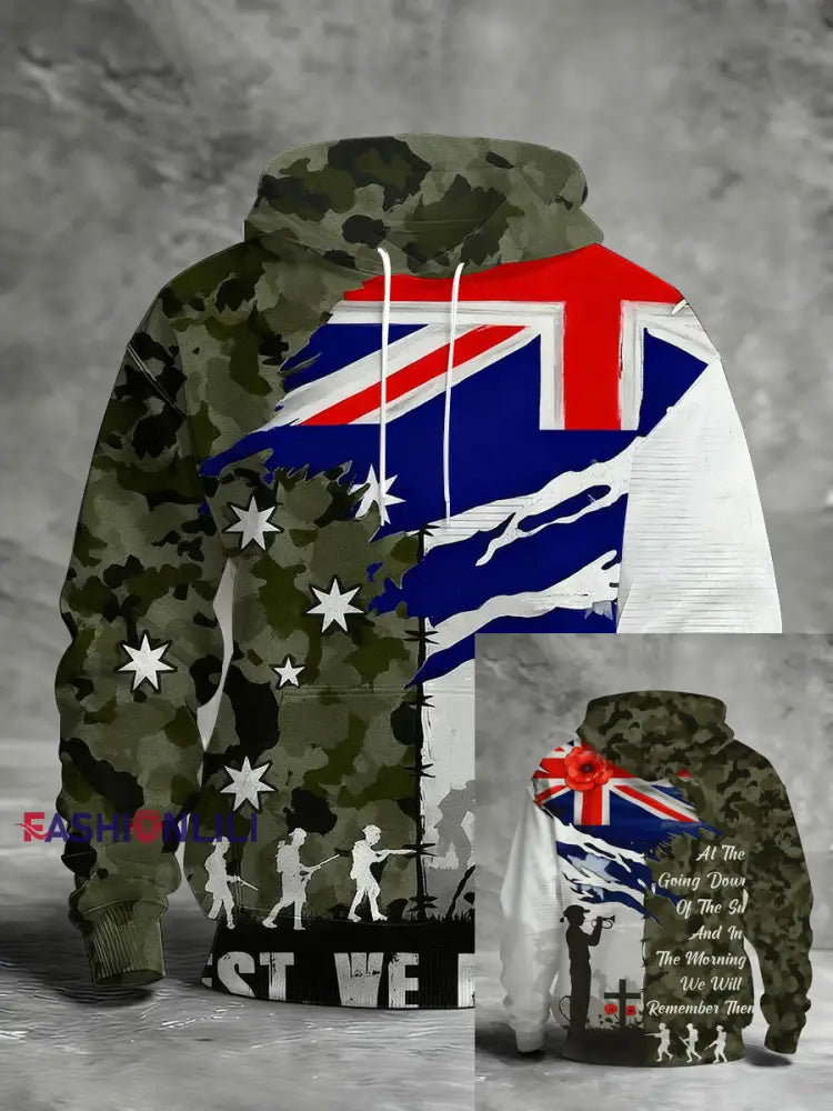 Men’s Remembrance Day Lest We Forget Printed Hoodie As picture / S