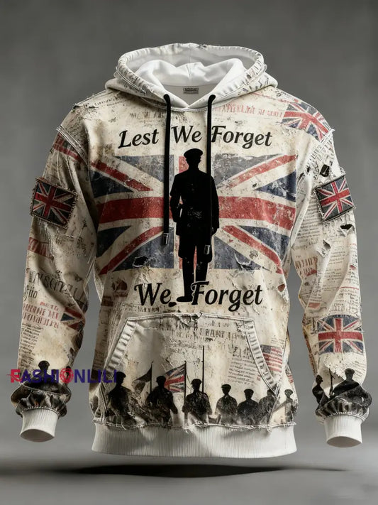 Men’s Remembrance Day Lest We Forget Printed Hoodie As picture / S