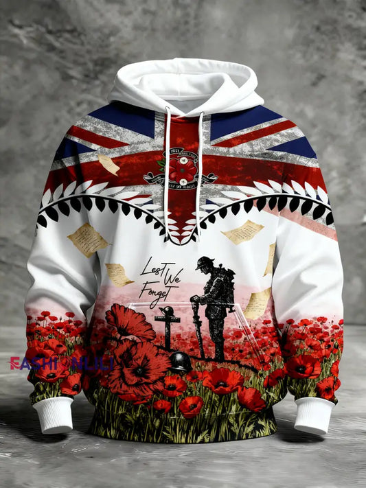 Men’s Remembrance Day Lest We Forget Printed Hoodie As picture / S
