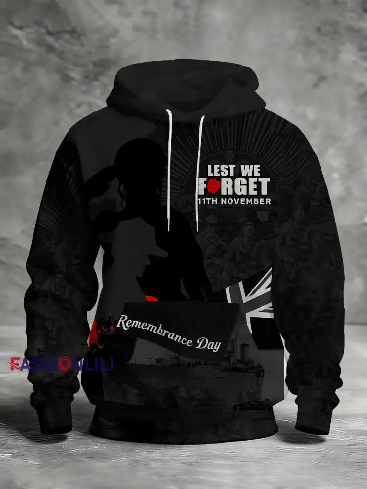 Men’s Remembrance Day Lest We Forget Printed Hoodie As picture / S
