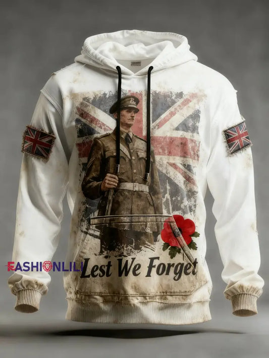 Men’s Remembrance Day Lest We Forget Printed Hoodie As picture / S