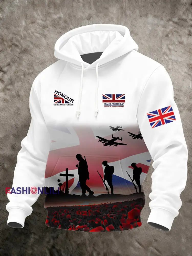 Men’s Remembrance Day Lest We Forget Printed Hoodie White / S
