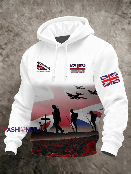 Men’s Remembrance Day Lest We Forget Printed Hoodie White / S