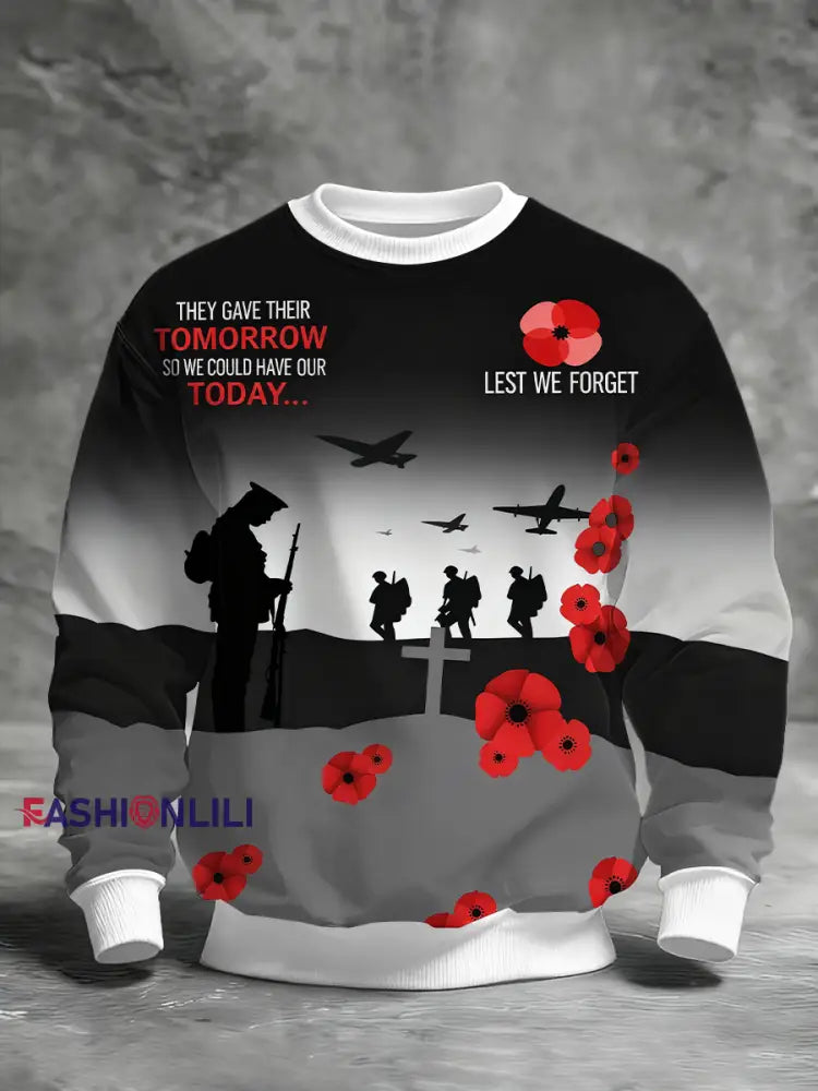 Men’s Remembrance Day Lest We Forget Printed Sweatshirt As picture / S