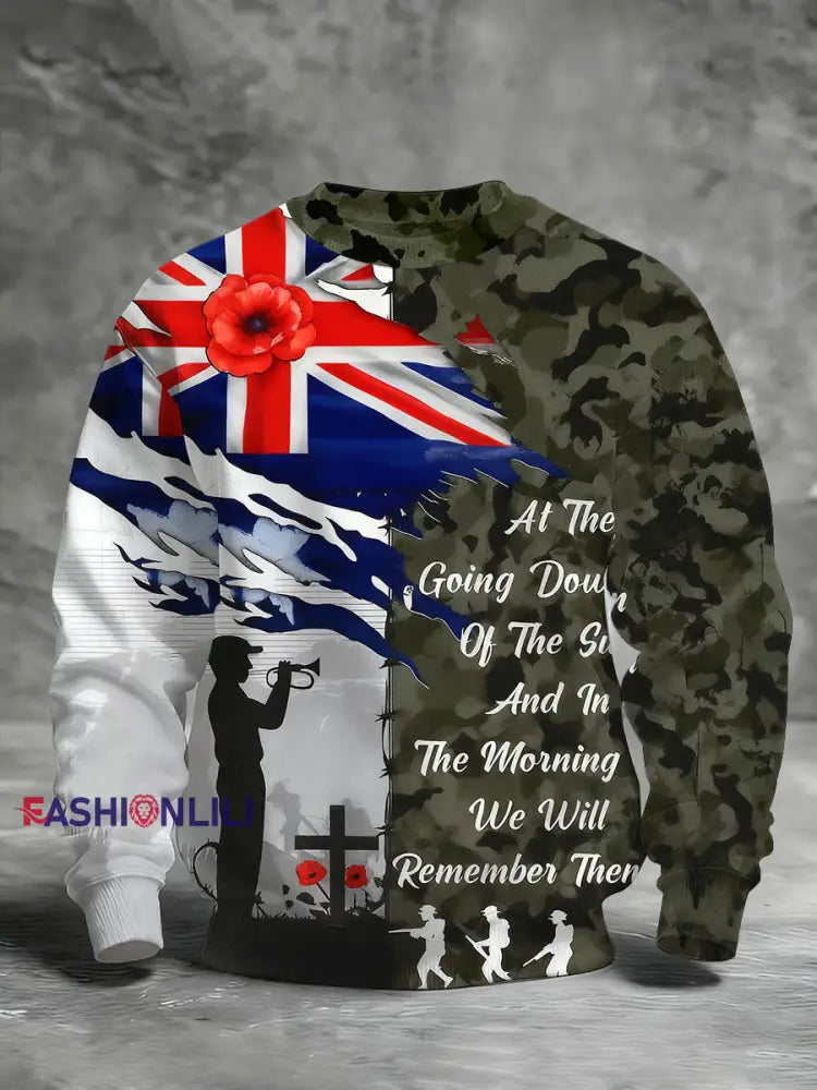 Men’s Remembrance Day Lest We Forget Printed Sweatshirt As picture / S