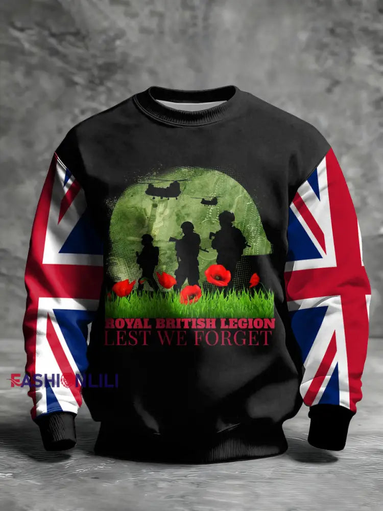 Men’s Remembrance Day Lest We Forget Printed Sweatshirt As picture / S
