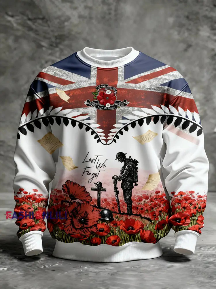 Men’s Remembrance Day Lest We Forget Printed Sweatshirt As picture / S