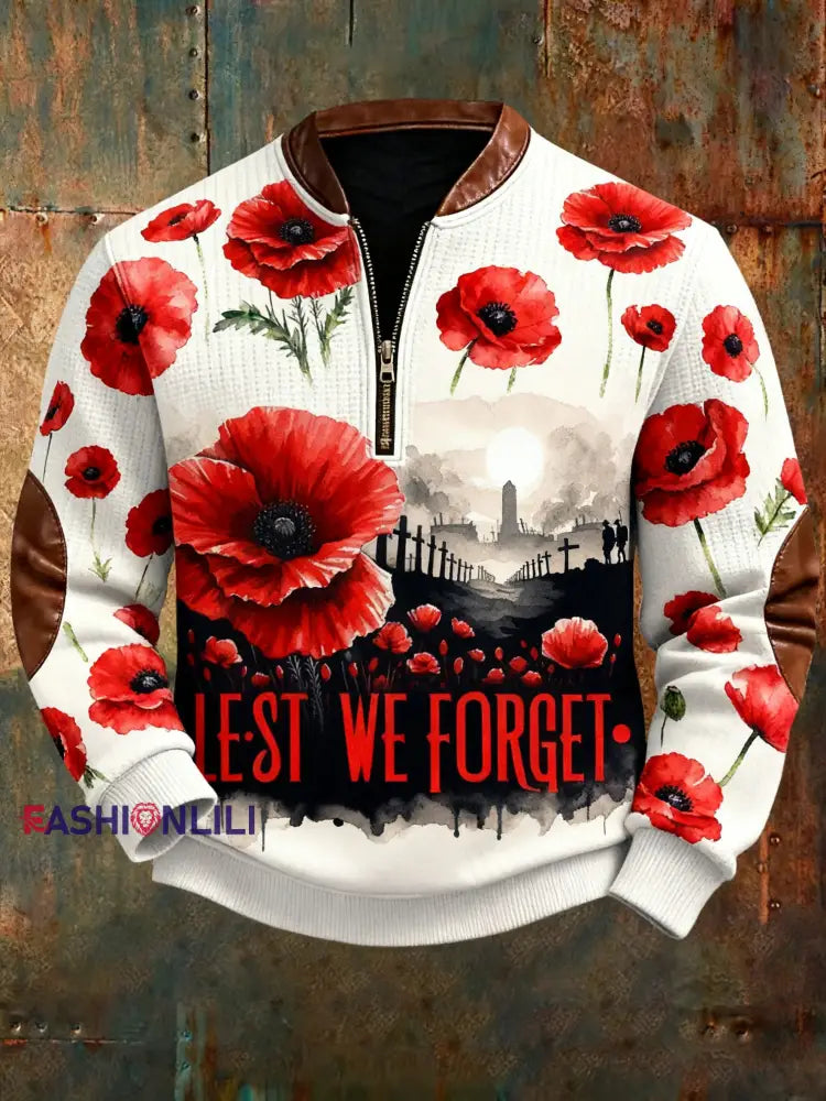 Men’s Remembrance Day Lest We Forget Printed Sweatshirt As picture / S