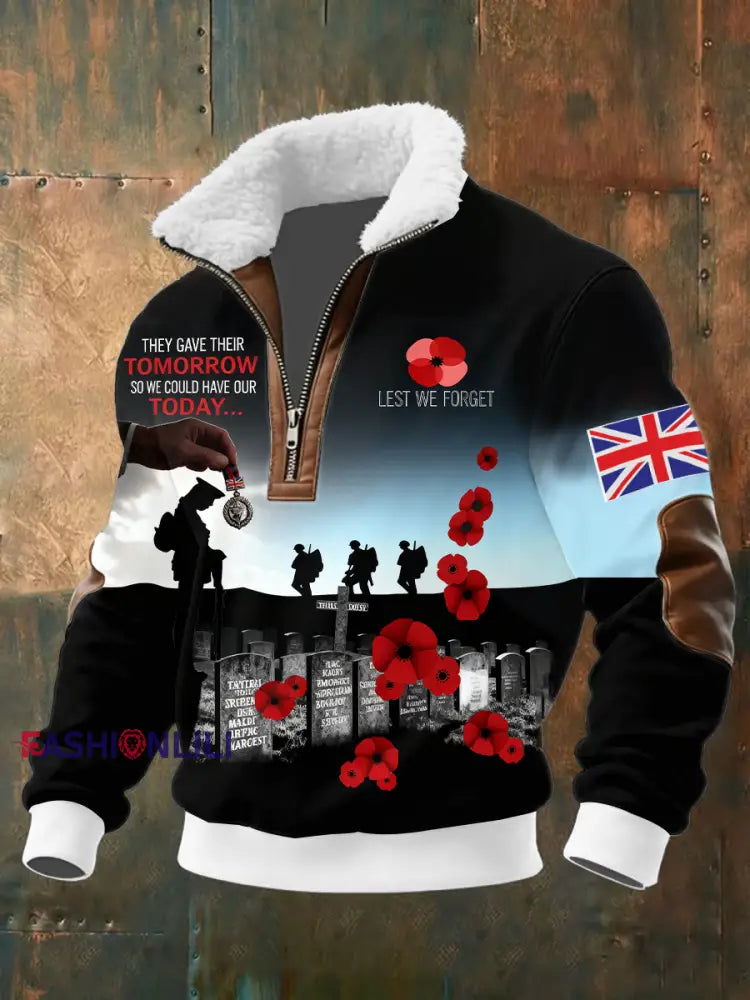 Men’s Remembrance Day Lest We Forget Printed Sweatshirt As picture / S