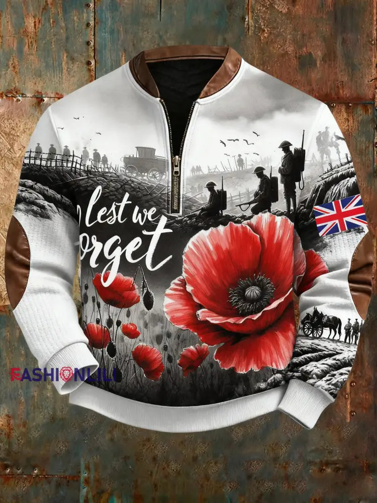 Men’s Remembrance Day Lest We Forget Printed Sweatshirt As picture / S