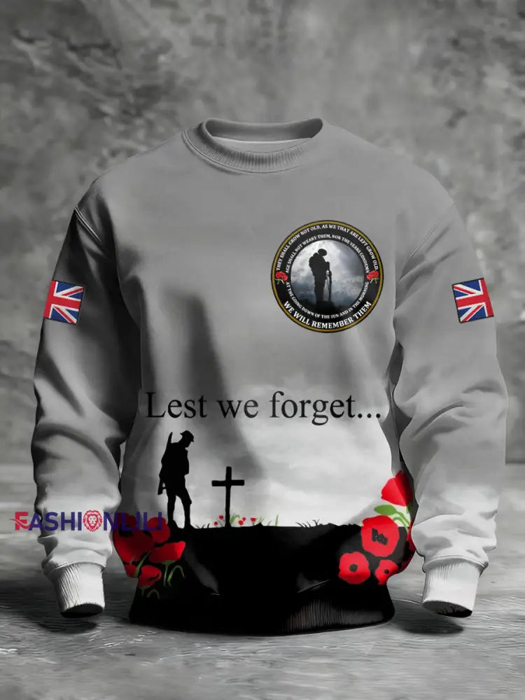 Men’s Remembrance Day Lest We Forget Printed Sweatshirt As picture / S