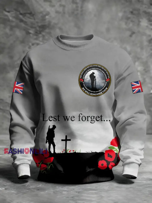 Men’s Remembrance Day Lest We Forget Printed Sweatshirt As picture / S