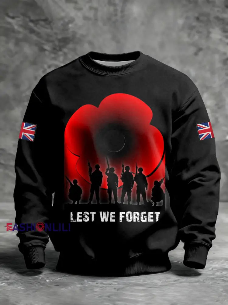 Men’s Remembrance Day Lest We Forget Printed Sweatshirt As picture / S
