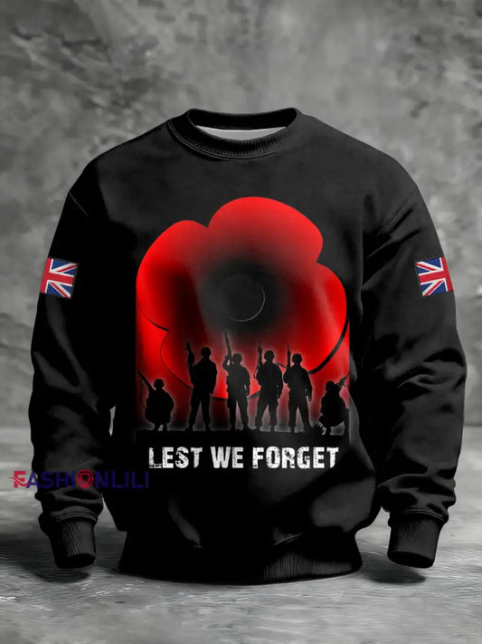 Men’s Remembrance Day Lest We Forget Printed Sweatshirt As picture / S