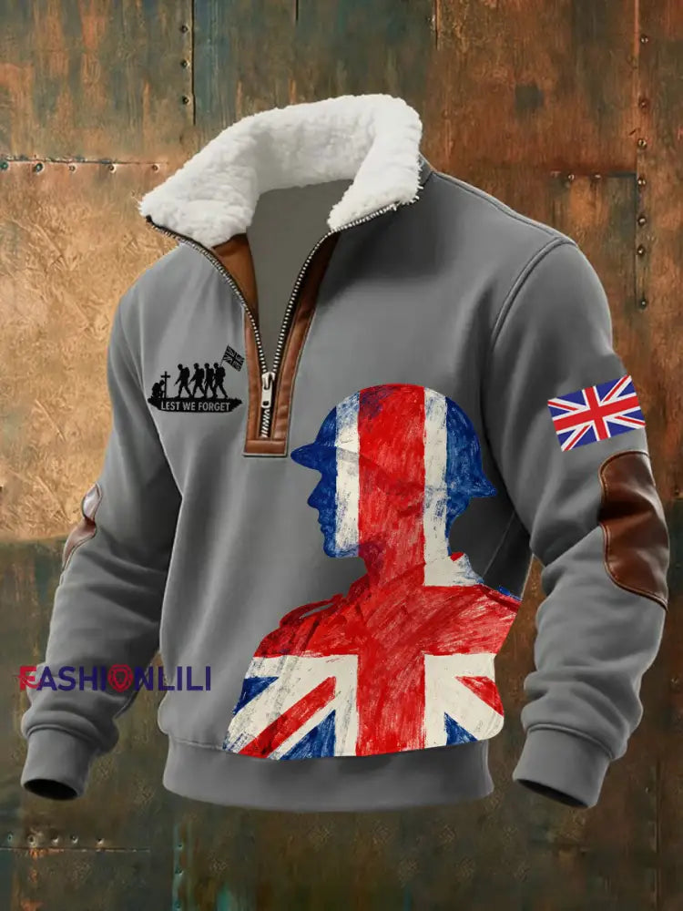 Men’s Remembrance Day Lest We Forget Printed Sweatshirt Gray / S