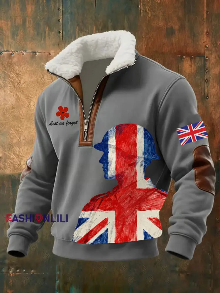 Men’s Remembrance Day Lest We Forget Printed Sweatshirt Gray / S