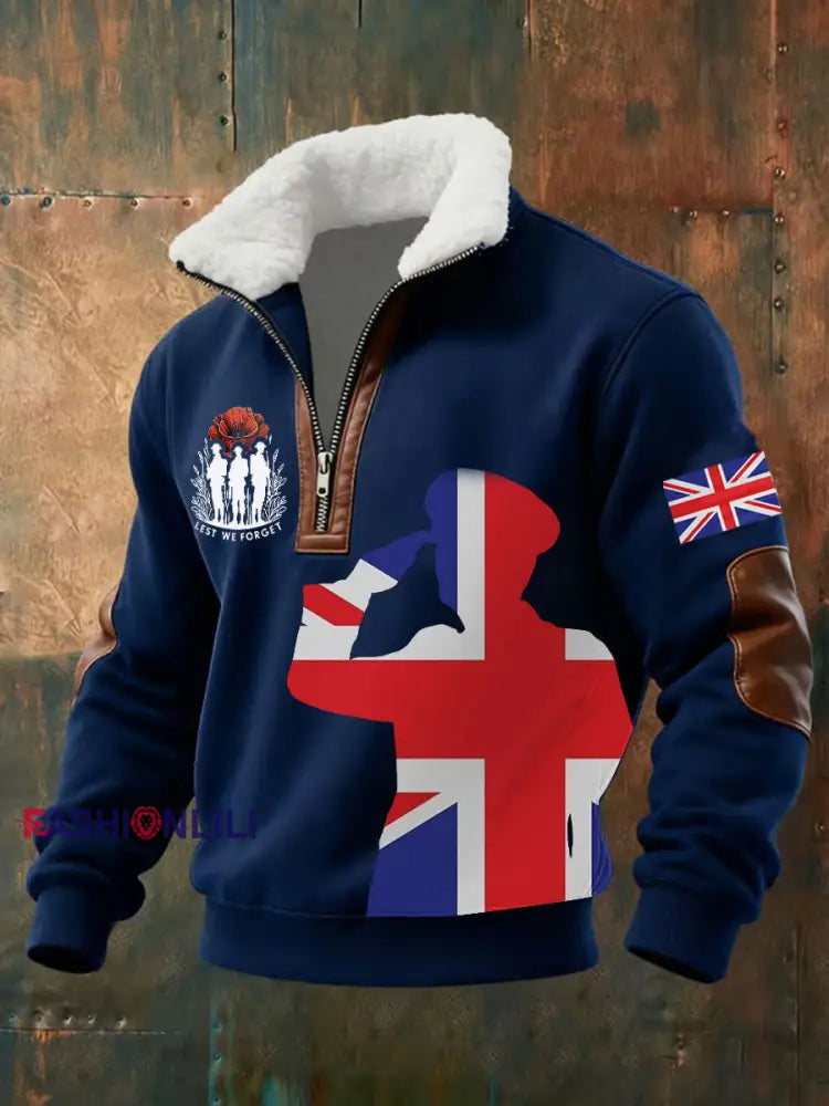 Men’s Remembrance Day Lest We Forget Printed Sweatshirt Navy Blue / S