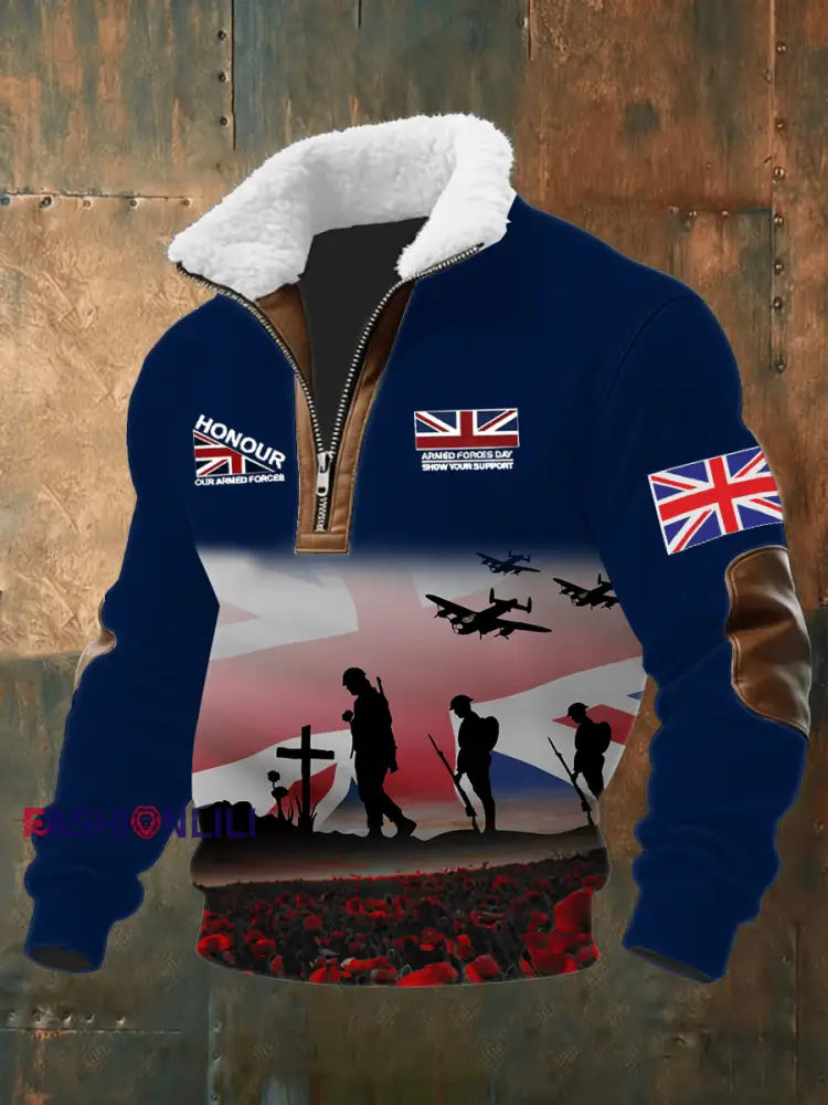 Men’s Remembrance Day Lest We Forget Printed Sweatshirt Navy Blue / S