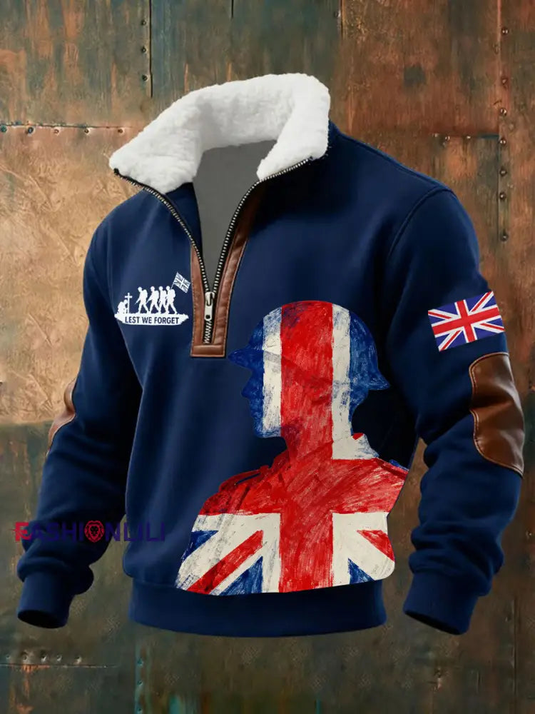 Men’s Remembrance Day Lest We Forget Printed Sweatshirt Navy Blue / S