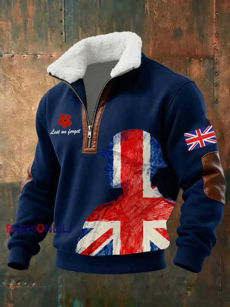 Men’s Remembrance Day Lest We Forget Printed Sweatshirt Navy Blue / S