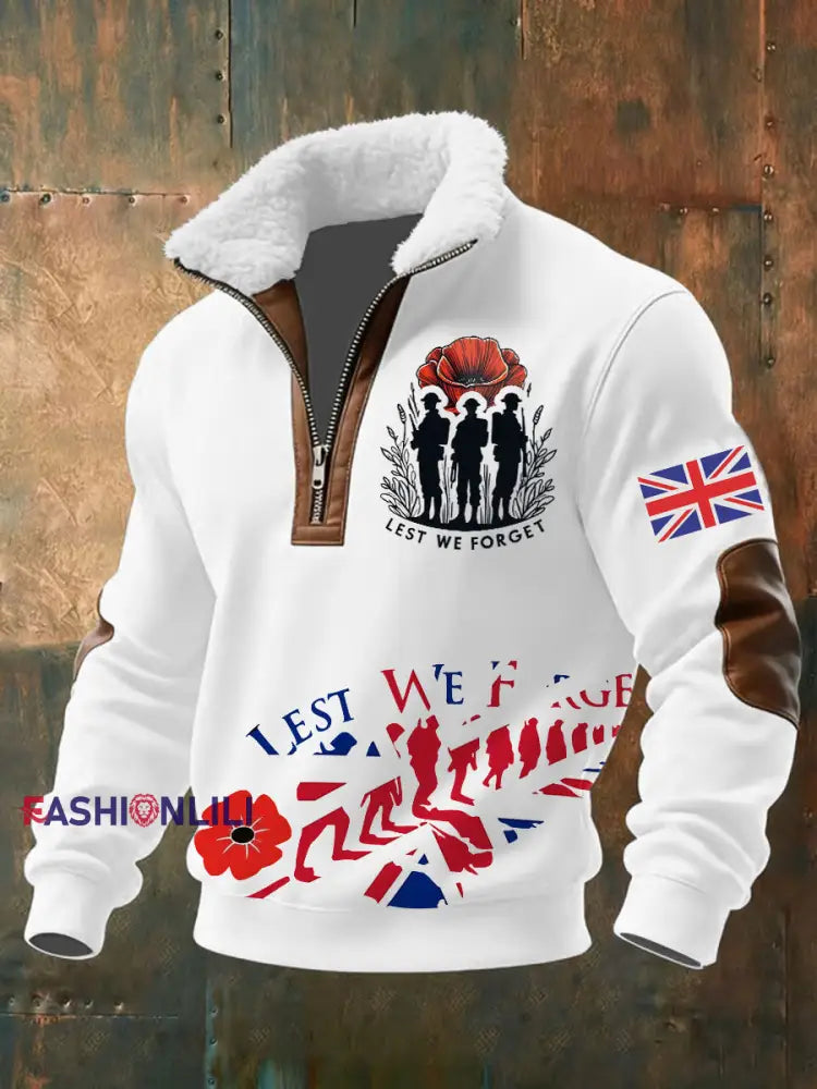 Men’s Remembrance Day Lest We Forget Printed Sweatshirt White / S