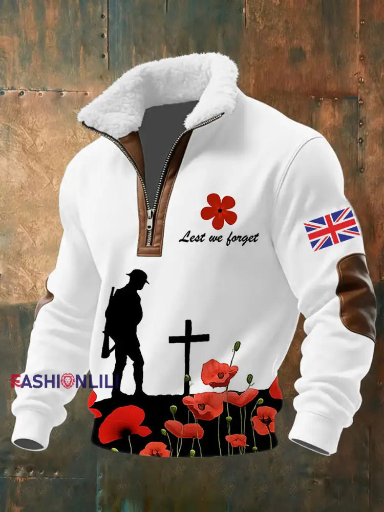 Men’s Remembrance Day Lest We Forget Printed Sweatshirt White / S