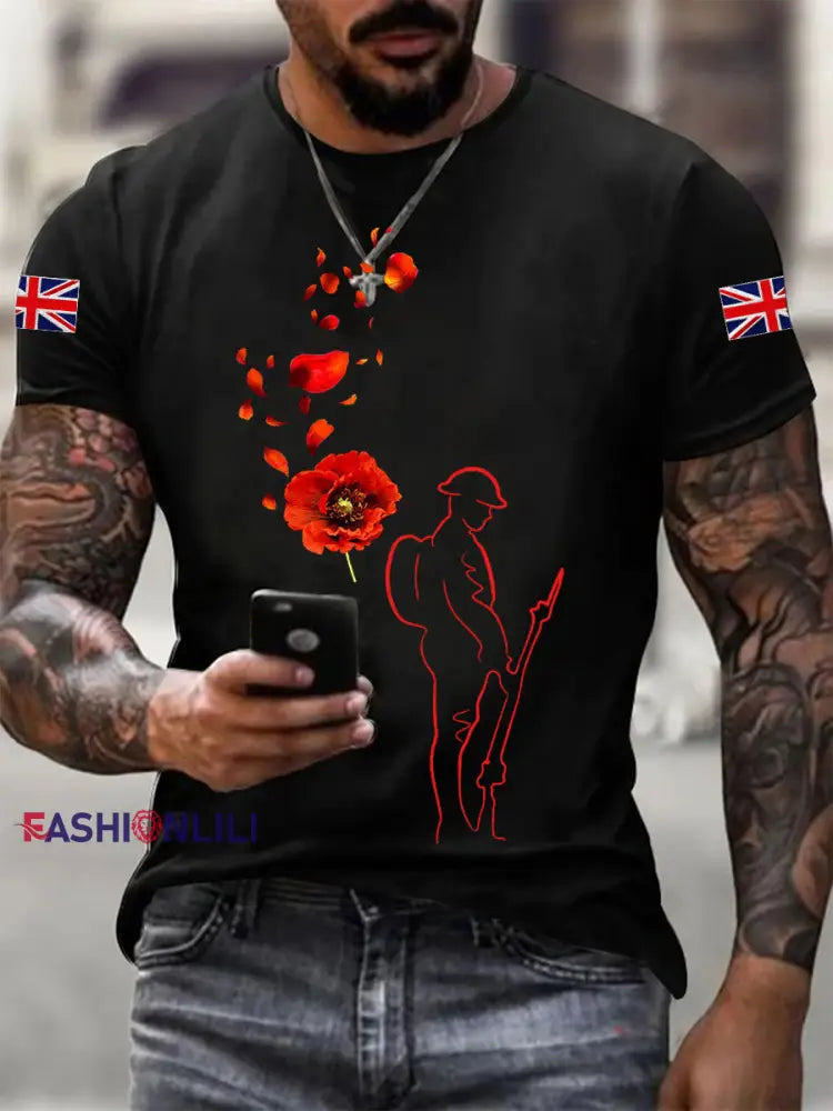 Men’s Remembrance Day Lest We Forget Short-sleeved T-shirt Black / S