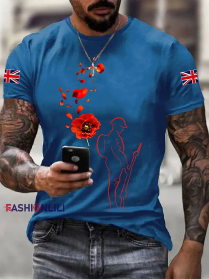 Men’s Remembrance Day Lest We Forget Short-sleeved T-shirt Blue / S