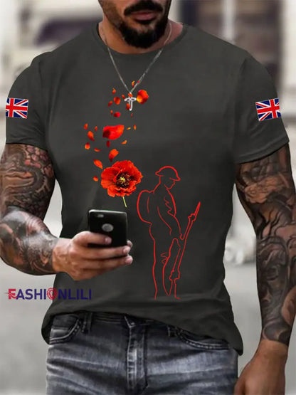 Men’s Remembrance Day Lest We Forget Short-sleeved T-shirt Dark Gray / S