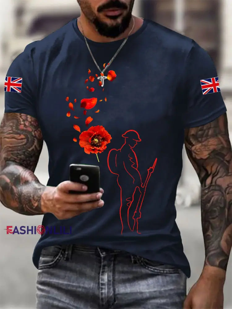 Men’s Remembrance Day Lest We Forget Short-sleeved T-shirt Navy Blue / S