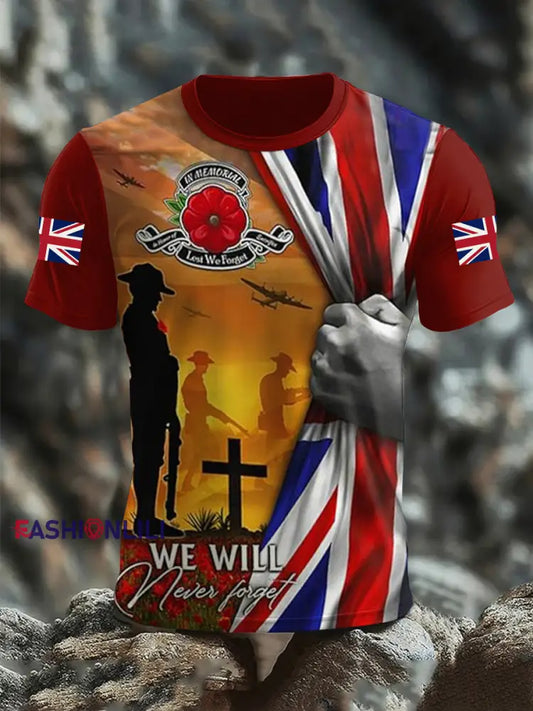 Men’s Remembrance Day Lest We Forget Short Sleeves T-shirt As picture / S